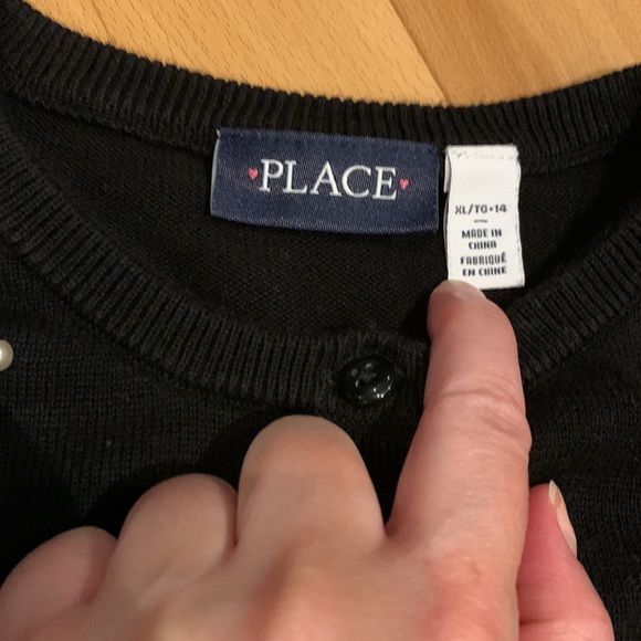 Black Children’s Place Button Up Cropped Knit Cardigan with Fake Pearls -size 14 - Picture 2 of 14